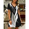 Ethnic Style Floral 3D Print Dress Women V-Neck Short Sleeve Dress Streetwear Casual Loose Plus Size Woman Clothing Summer