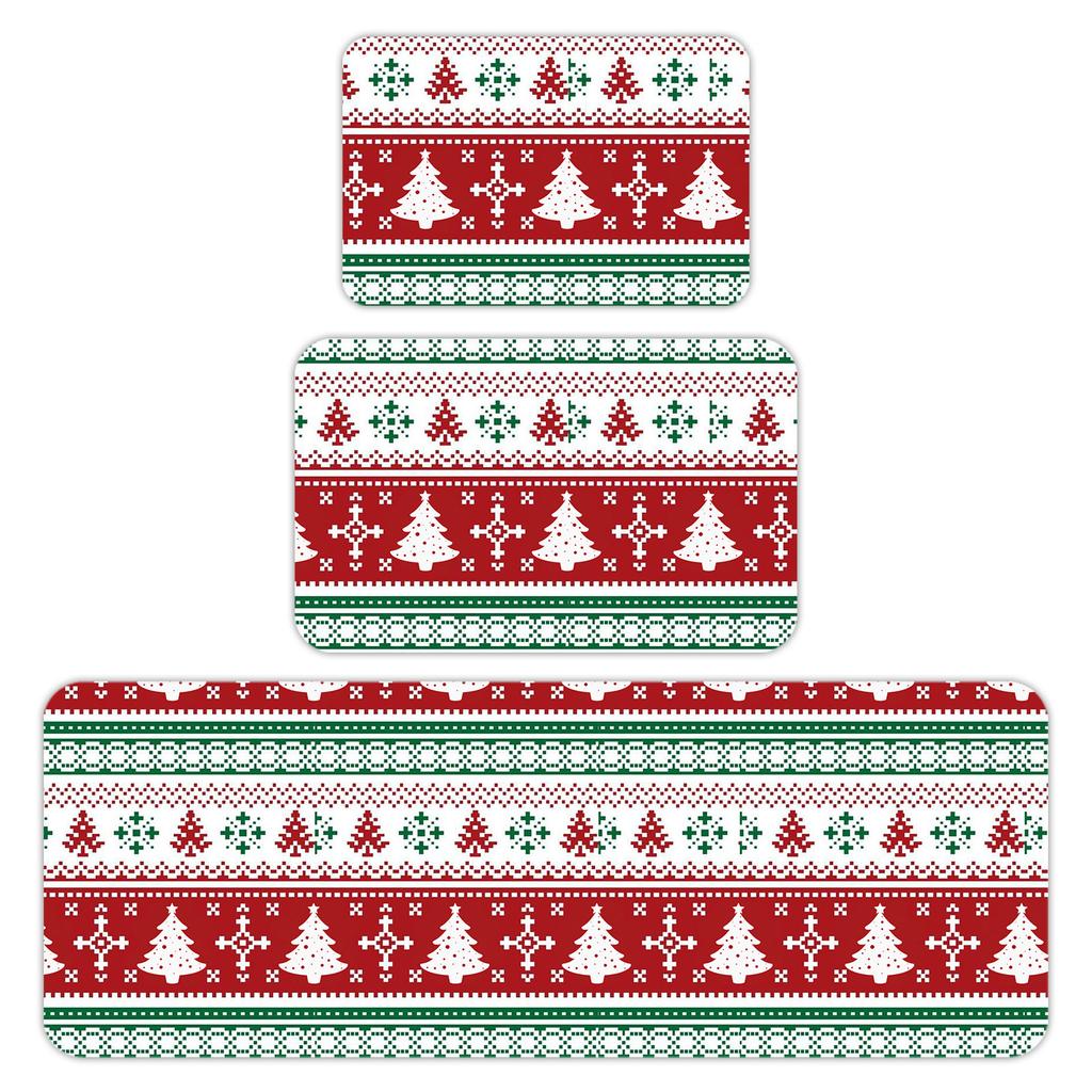 Christmas Kitchen Anti-slip Mat Carpet Flannel Door Mat Three-piece Set 45*120CM/50*80CM/40*60CM