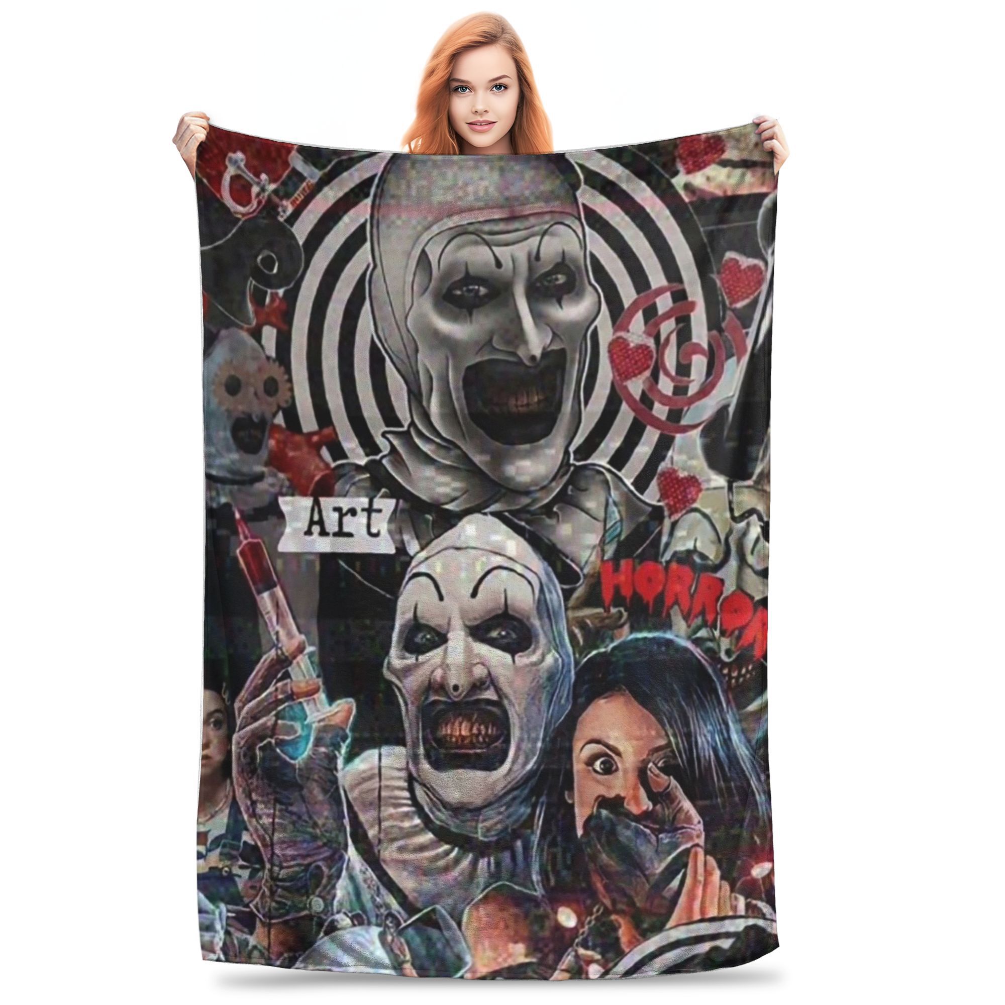 

Flannel Throw Blanket Terrifier 2 Movie Art The Clown Warm Plush Blankets Soft Bedspread for Bed Living room Home Travel Sofa 80x120cm