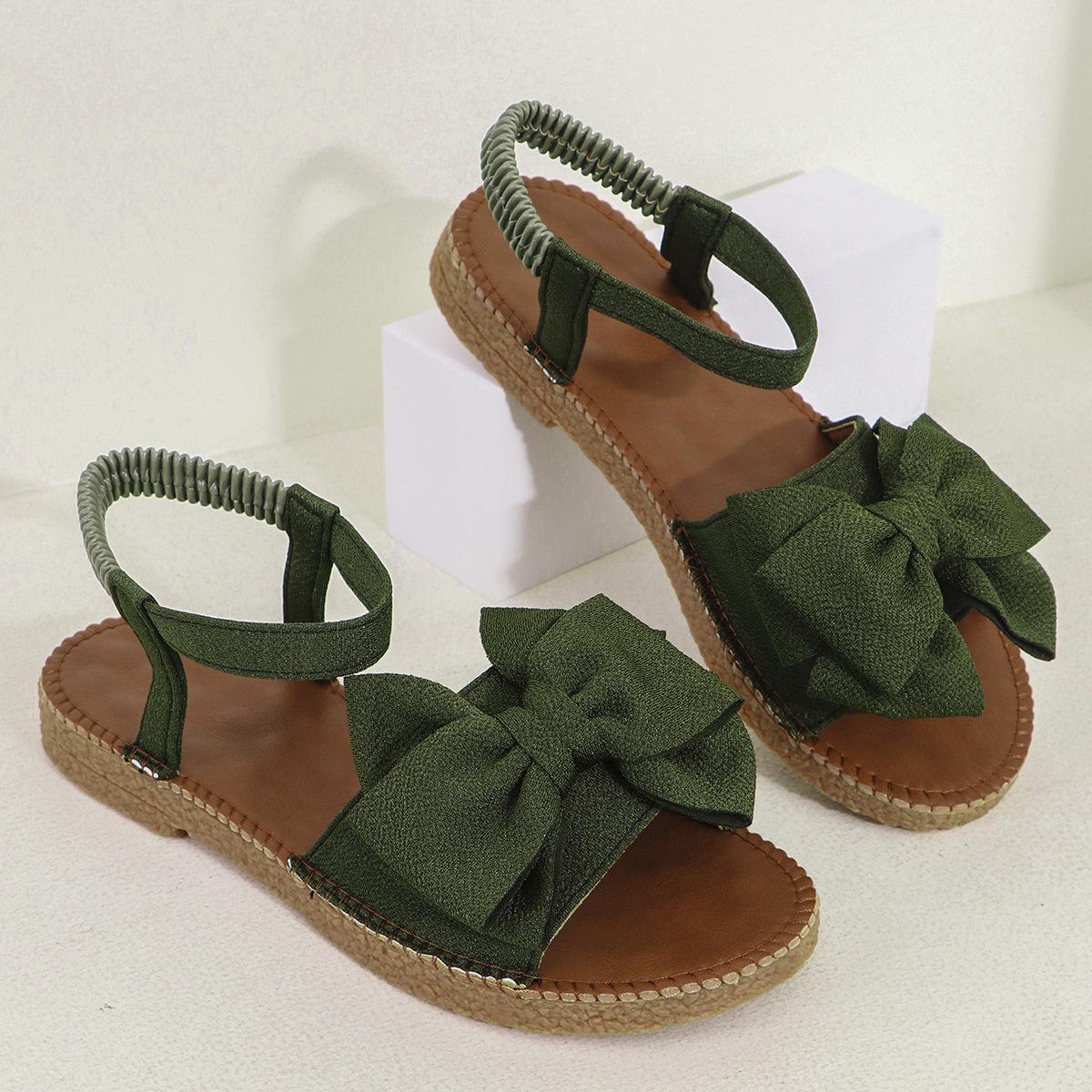 

Женские стильные розовые сандалии на плоской подошве с бантом — легкая повседневная летняя обувь с эластичной резинкой, без застежек и удобной резиновой подошвой 39 темно-зеленого