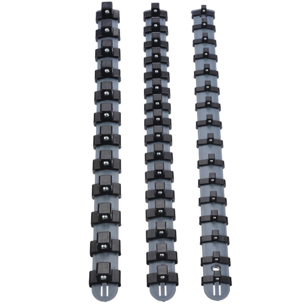 3pcs Plastic tools sockets organizer Set 1/4" 3/8" 1/2" Socket Tray Rail Rack Storage Holder sleeve Shelf Stand For Home Garage