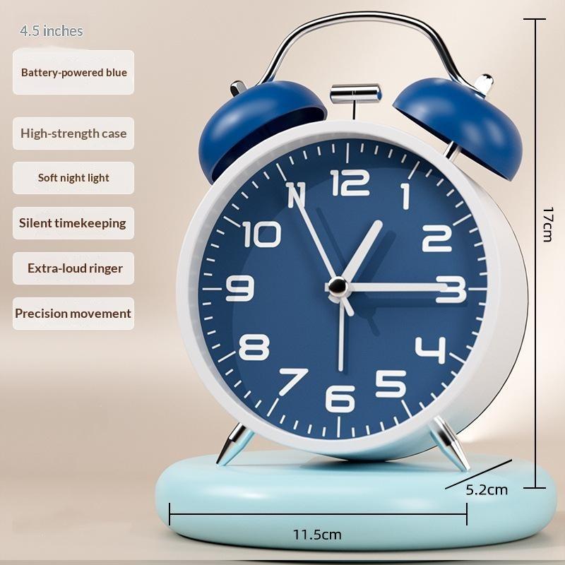 3/4.5In Twin Bell Alarm Clock Creative Desk Round Alarm Clocks Mute Mechanical With Night Lights Household Supplies Home Decor