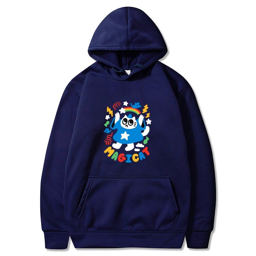 2025 Herbst/Winter Einfarbig Anime Katze Klassischer Hoodie Herren Täglich Lässig Harajuku Hoodie Y2K Streetwear Warmer Hoodie