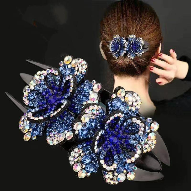 Koreanische große Strass Hochsteck-Entenschnabel-Haarspange - Drei-Zahn-Klammer für Mütter