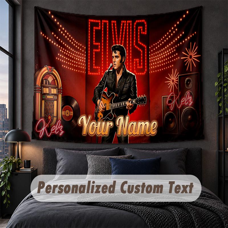 Custom Name Text Tapestry,Elvis Presley Decorative Wall Hanging, Background Tapestry For Home Bedroom