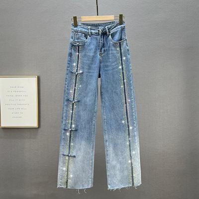 Women's Spring and Fall High-waisted Temperament Jeans Loose Micro-stretch Pants