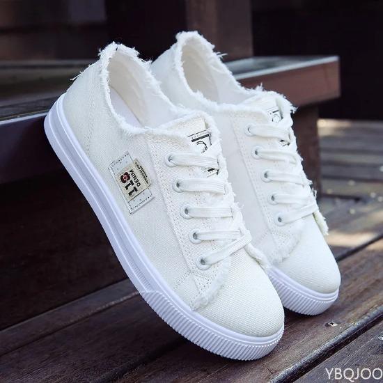 Canvas Shoes Women's  Lace Up Canvas Women's Shoes White Strappy Casual Shoes Ladies Socofy Flat Shoes Women Loafers