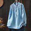 Elegante Blusen für Damen Sommer Ethnisch Langarm Stickerei Denim Hemden und Blusen Jean Hemden Y2K Vintage