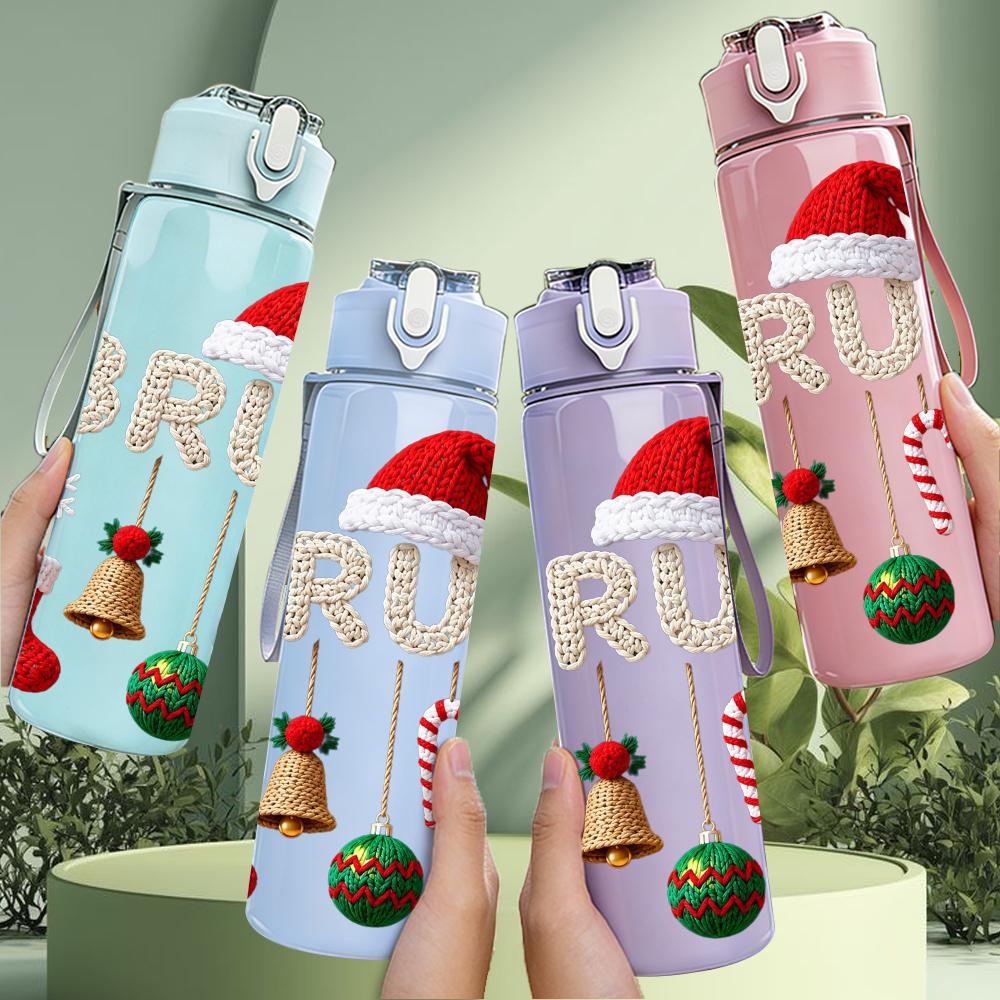 1PC Bruh Santa Bell Christmas Decor Set 750ml Color Plastic Water Bottle Leakproof Flip Straw Lid For Sports Office Home Use