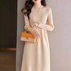 Half Turtleneck Knitted Dress for Women Solid Color Casual Knee-length Sweater Dress Mid-length Knitted Sweater for Autumn and Winter