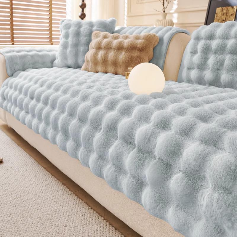 Non-Slip Rabbit Plush Winter Sofa Cushion & Tatami Blanket