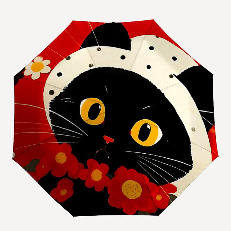 1pc Cat Flowers Automatic Open/close Umbrella, 8-Rib sturdy structure, Portable Travel Umbrella, Parties, Everyday Use, Outdoor Accessory, A