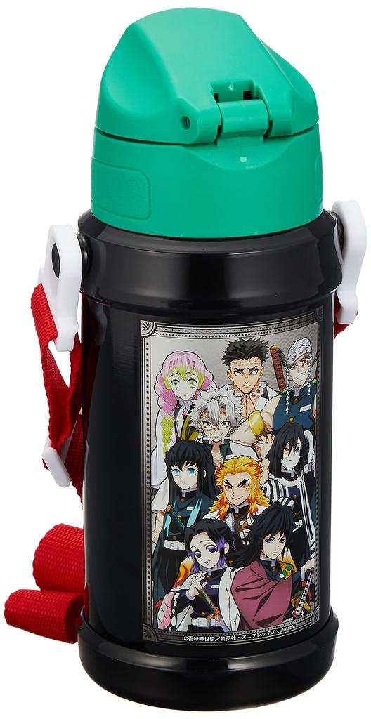 OSK Direct Stainless Steel Water Demon Kimetsu No 600ml Box Bottle, Slayer Yaiba, [Insulated/Gift Included] SBR-600D Green/Black