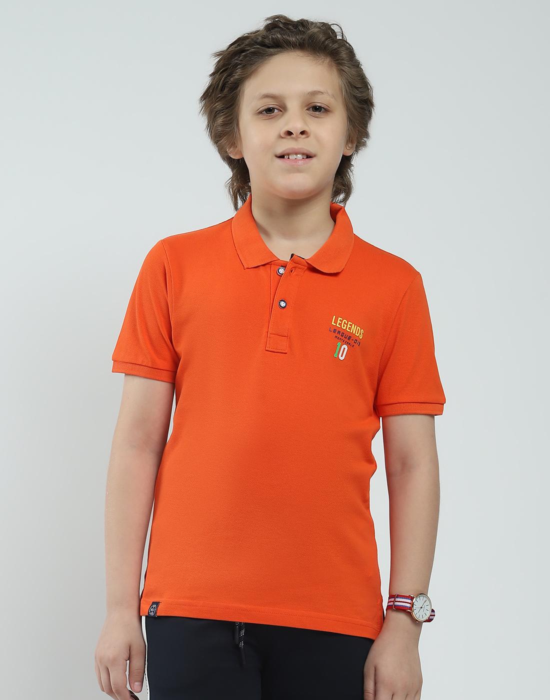 MONTE CARLO Heren Regular Fit Effen Polo T-shirt met Halve Mouw 9-10 Years oranje