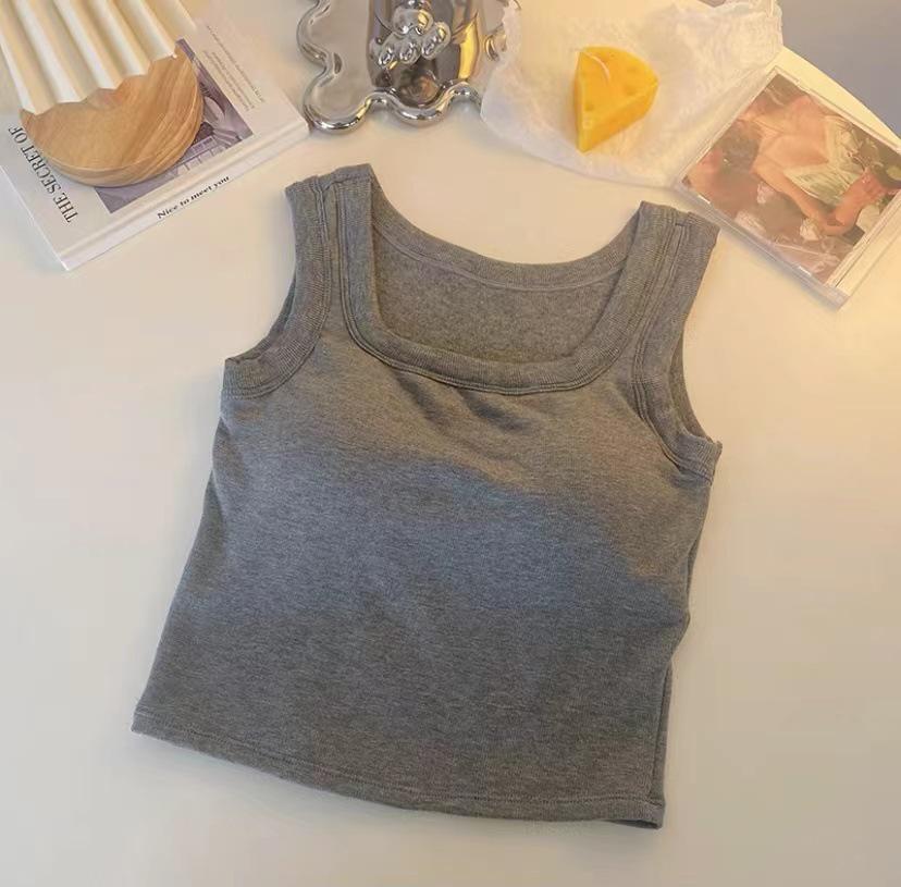 Women's Wide-Shoulder Square-Neck Camisole with Built-In Bra - Versatile Innerwear/Outerwear