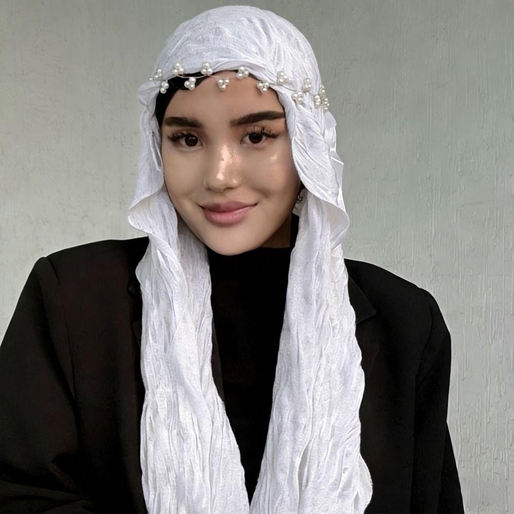 Shining Silk Scarf Ruffled Edge Chiffon Hijab Veil Fashion Ramadan Long Scarf Outdoor