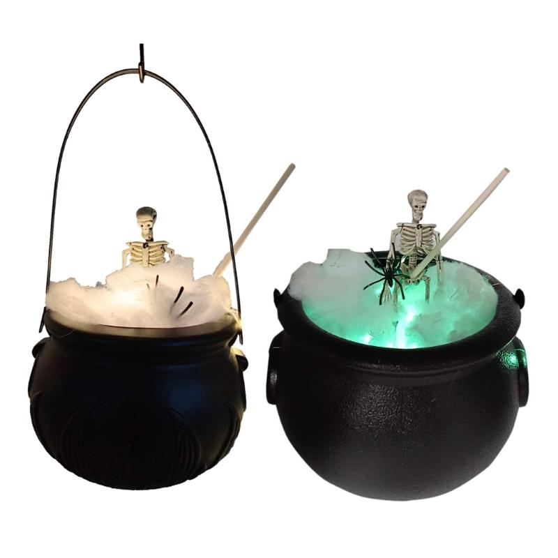 Halloween Candy Container Cauldron Bucket with LED Lighting Plastic Party Accent for Window and Counter Display