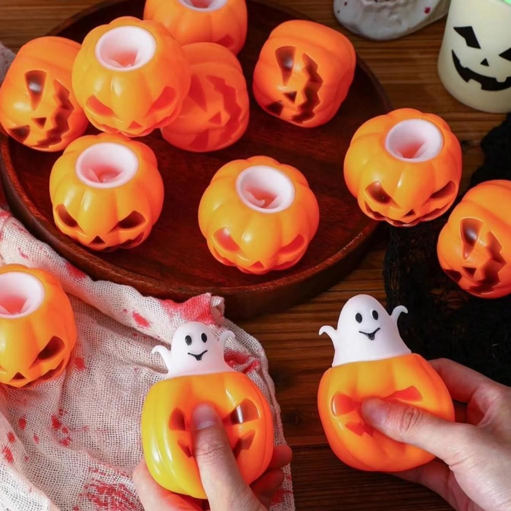Halloween Pumpkin Ghost Squeeze Toy Stress Relief Pinch Fidget Toy for Kids Party Favors Treat Bags Fillers and Gifts