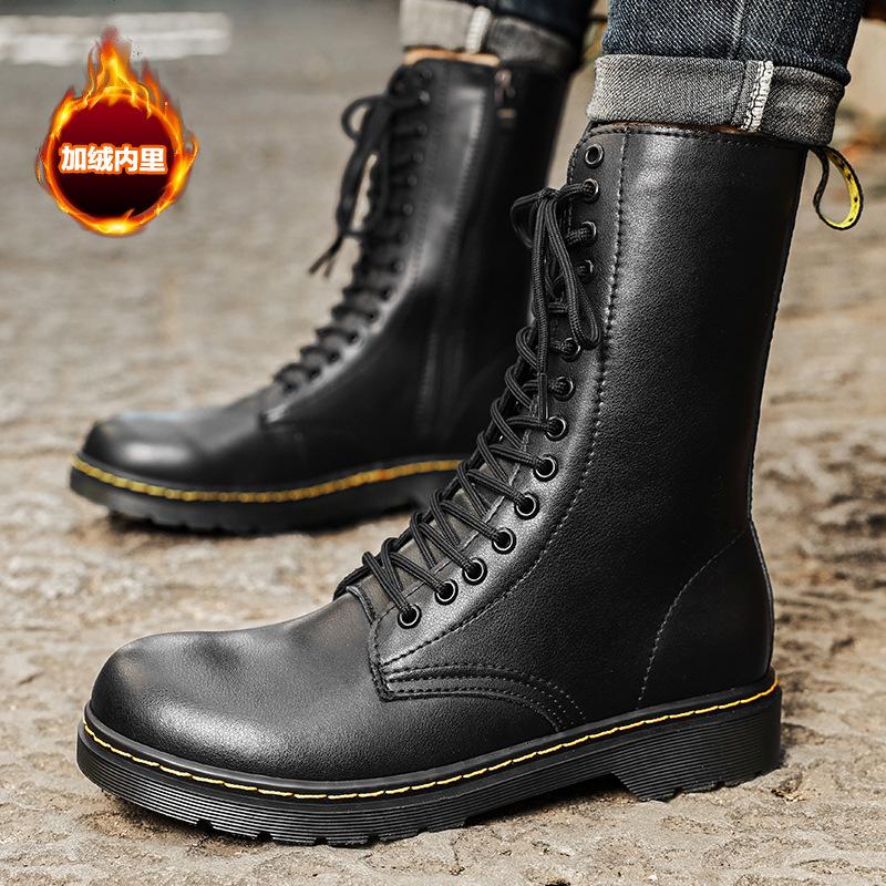 Fashion High-Top Casual Boots for Men Couples Large Size38-48 Outdoor Autumn Winter Long Leather Boots Womens Plush Cotton Boots
