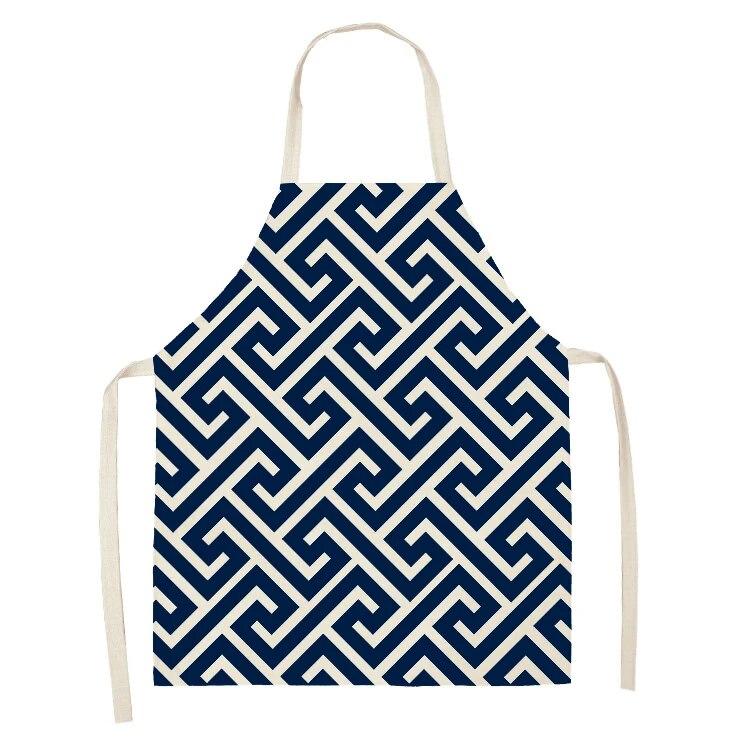 Kitchen Apron Navy Blue Geometric Pattern Kitchen Sleeveless Apron Linen Bib Home Cleaning Tools Cooking Apron Dinner Apron