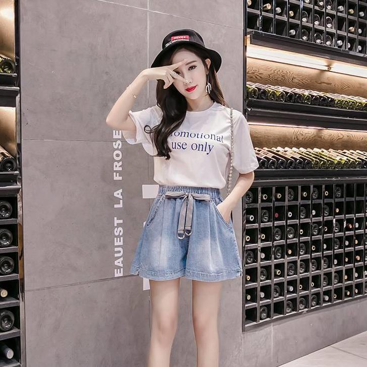 Women Summer Large Size Denim Shorts Versatile Vintage Loose Light Blue Wide Leg Casual A-line Streetwear Elastic Waist Shorts