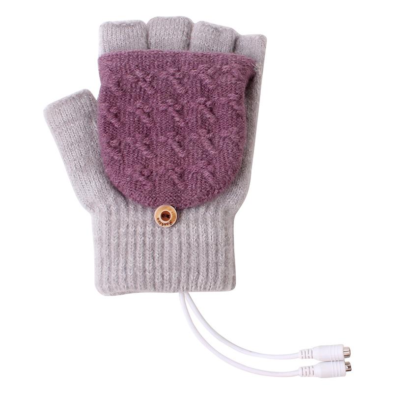 Women USB Heated Gloves Mitten Winter Warm Laptop Gloves Full And Halfs Hands Heated Fingerless Heating Knitting Guantes Mujer