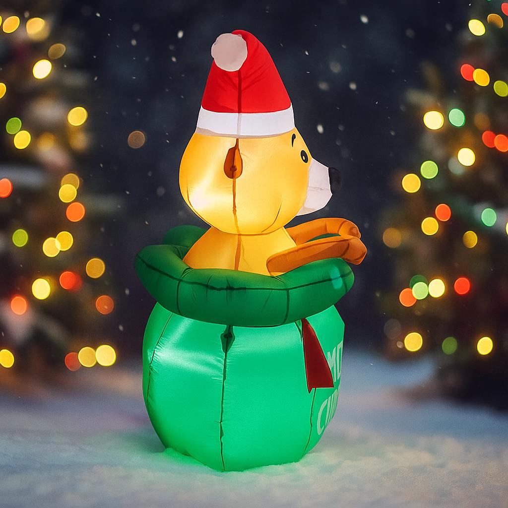 4.9FT Christmas Holiday Inflatable Yard Decor Bear In Gift Bag Toy Xmas Home Decor Ornaments Christmas Supplies Gift Decoration