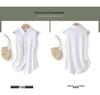 Women's White Sleeveless Chiffon Layered Vest Top with Collar - Ideal for Spring, Summer, and Autumn.