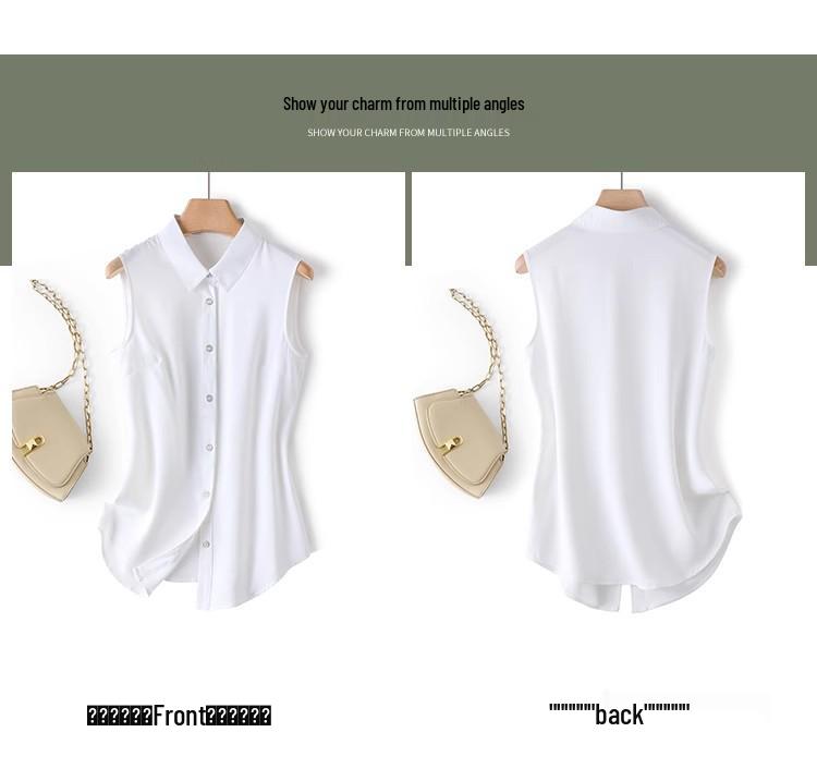 Women's White Sleeveless Chiffon Layered Vest Top with Collar - Ideal for Spring, Summer, and Autumn.