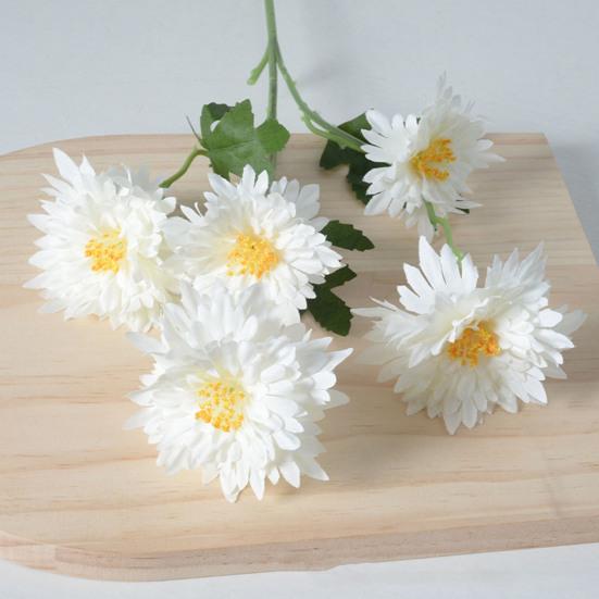 5 Heads Artificial Chrysanthemums Flowers Fake Mums Flower Bouquets with Stem Faux Silk Floral Arrangements for Vase DIY Wedding Centerpiece