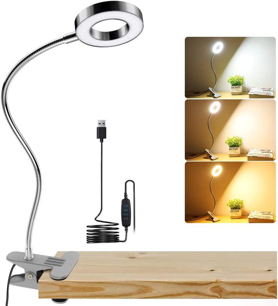 Creative USB Clip-On Table Lamp with Flexible Hose and 3-Color Dimming for Eye Protection and Reading