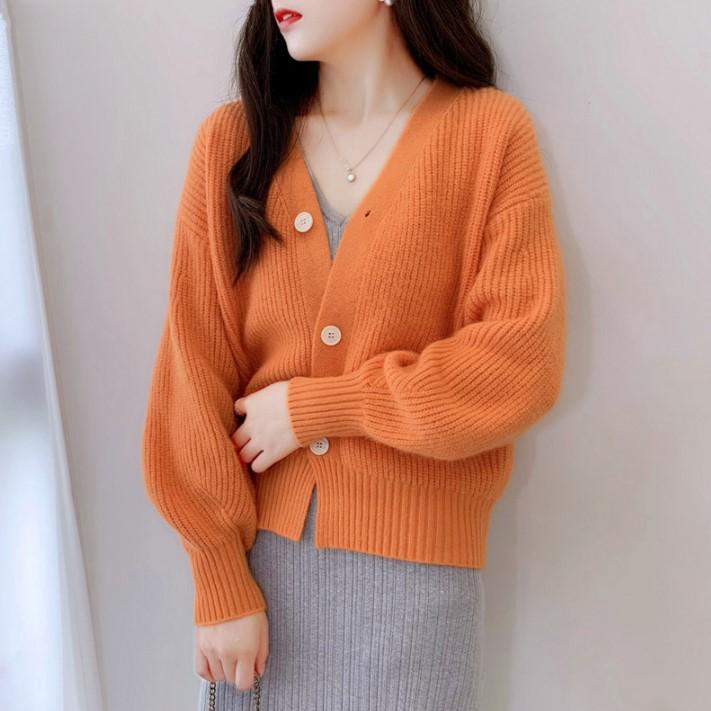 Women's Trendy V-Neck Knit Cardigan: Spring & Autumn Long Sleeve Loose Sweater in Candy Colors