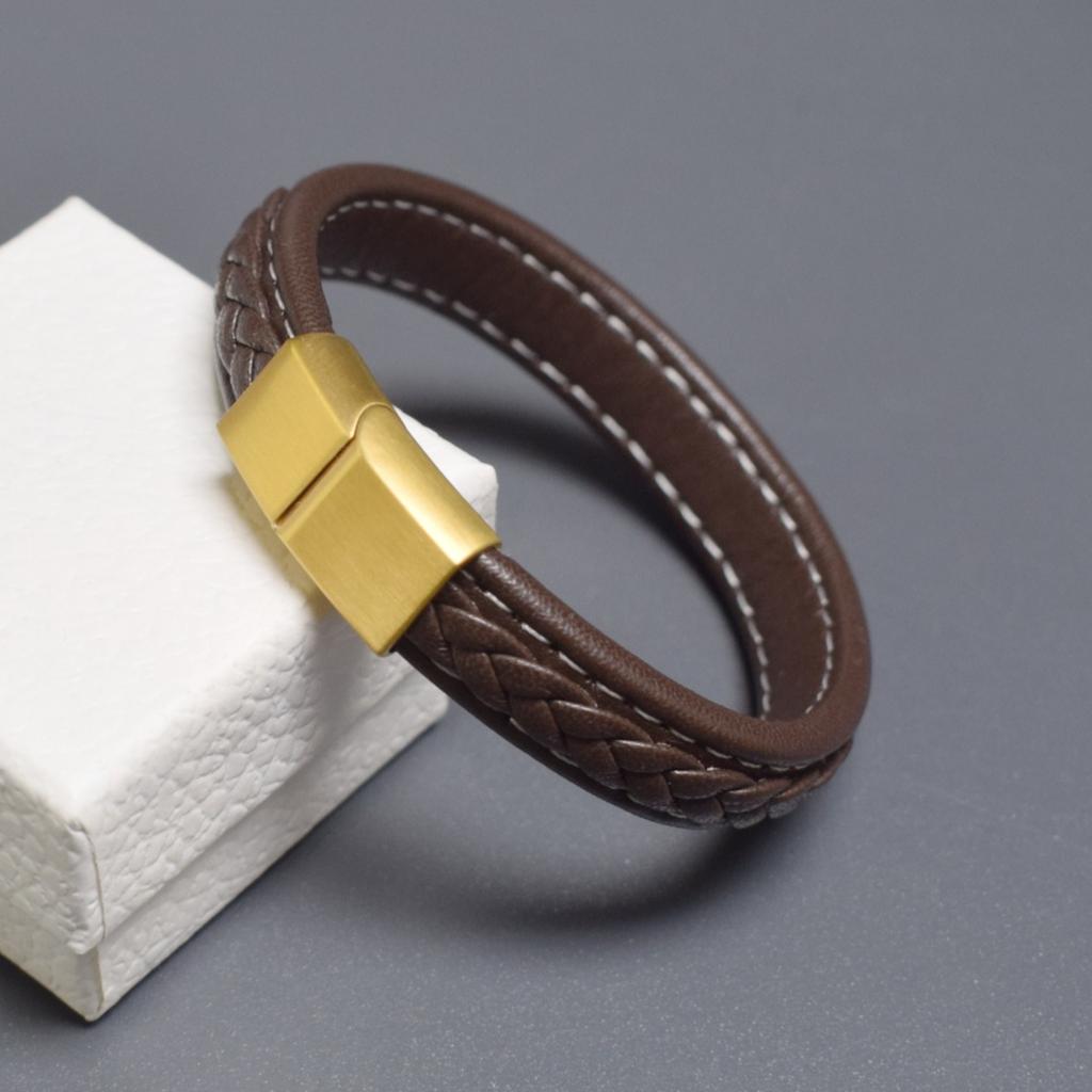 Korean Style Stainless Steel Magnetic Buckle Bracelets Bangles Hand Woven Leather Roper Bracelet Men Friendship Jewelry Pulseras