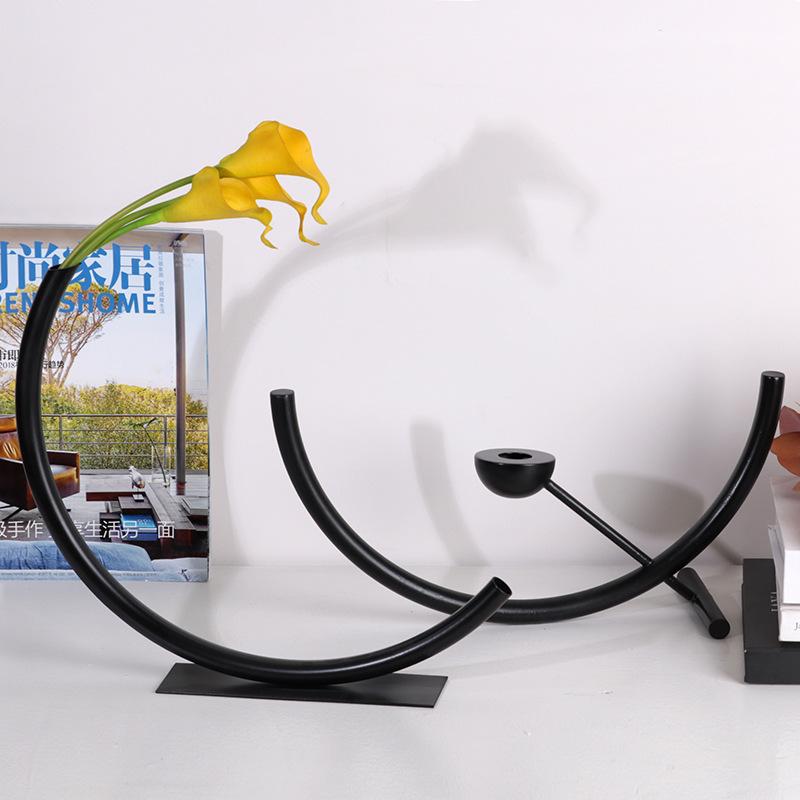 Modern Einfacher Europäischer Stil Leichter Luxus Geometrisch Halbkreisförmig Metall Kerzenständer Ornamente Musterhaus Verkaufsbüro Künstlerische Weiche Dekorationen
