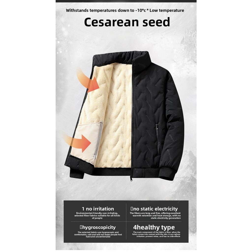 Cotton Jacket Men's Thick, Plus Size Men's Mid To Long, Down Cotton Jacket with Added Fleece and Increased Thickness for Warmth