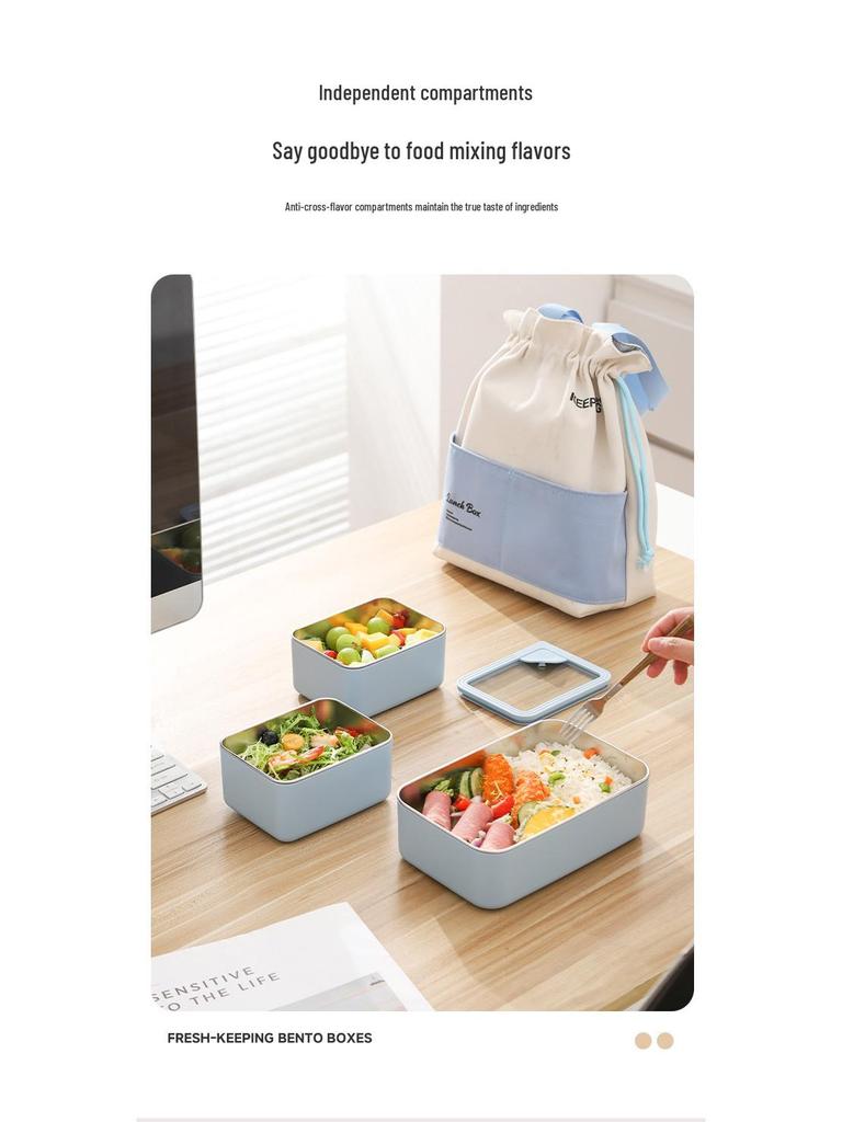 Korean Stainless Steel & Glass Airtight Lunch Box, Square Bento Food Container for Students