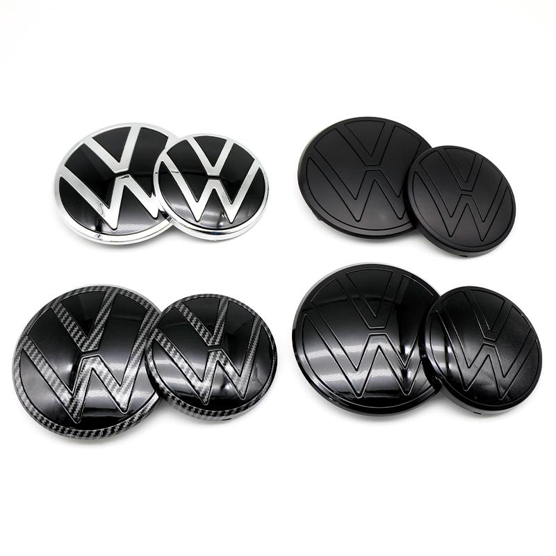 FD06-Valve Stems Caps For Volkswagen Polo 2019 2020 2021 2022 2023 2024 1Pc 139mm 110mm Car Logo Front Bonnet Hood Rear Trunk Emblem