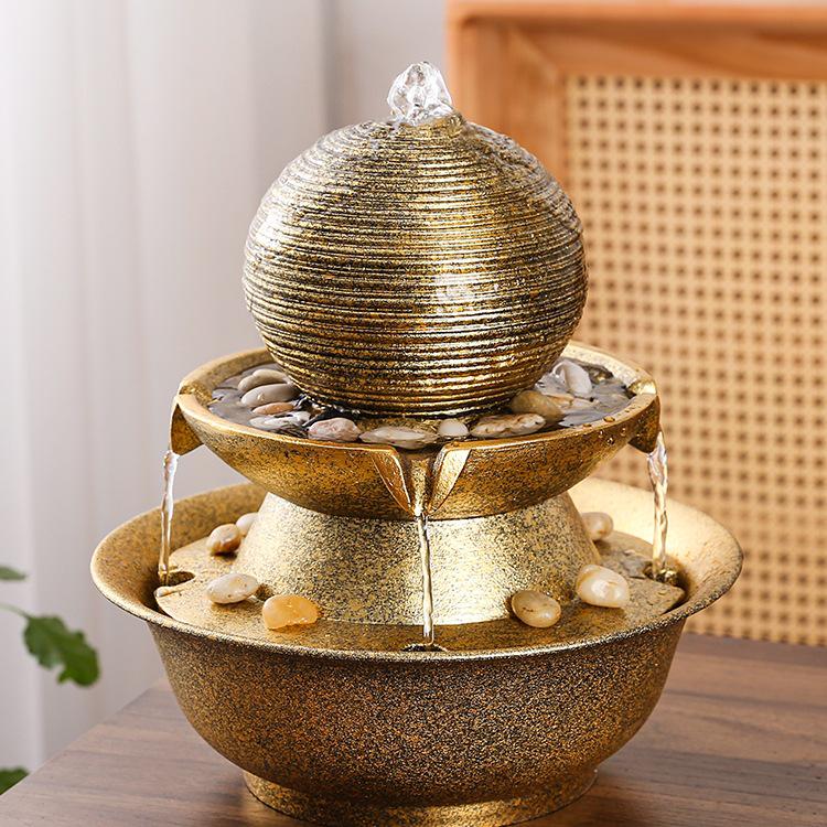 Glücklicher Feng Shui Reichtumsrad-Brunnen – Moderner minimalistischer Tischbrunnen, perfekt für Einweihungs- oder Geburtstagsgeschenke.