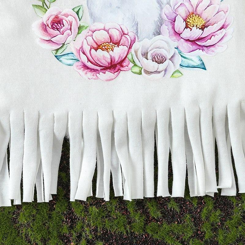 Costum de Paște cu imprimeu de iepuraș și flori pentru fete mici Set de haine cu tricou și pantaloni evazați cu tiv cu franjuri