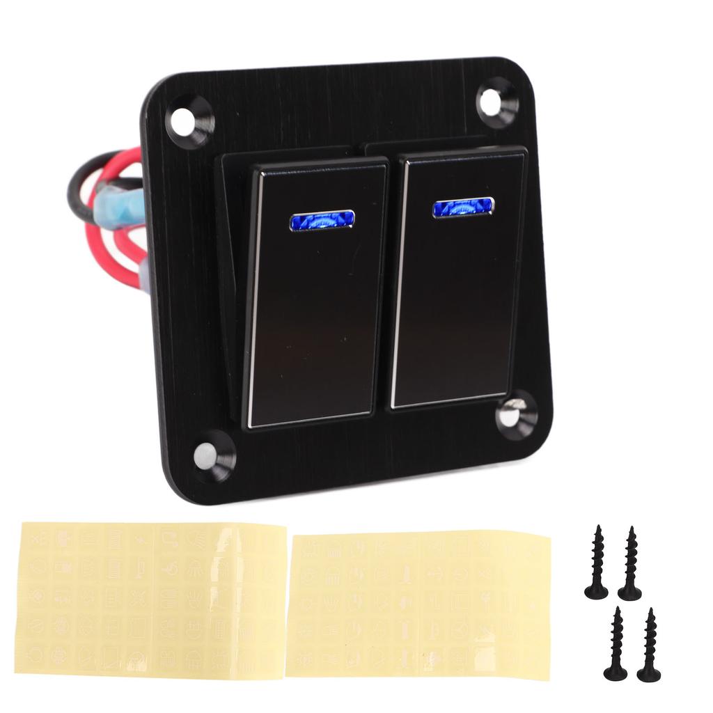 2 Gang Rocker Switch Panel Waterproof ON OFF 12V 24V Aluminum Alloy Blue Backlit for Car Boat Truck