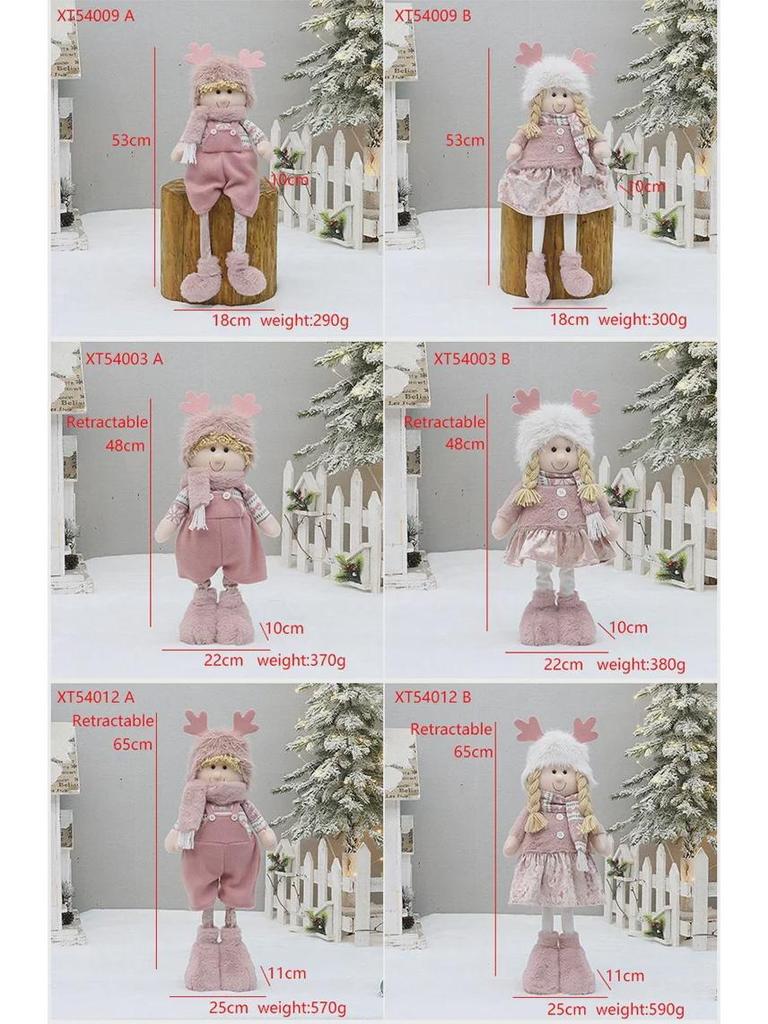 Růžový vánoční látkový panáček s parohy - Stojící ozdoba pro chlapce nebo dívku