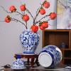 Blue and White Porcelain General Jar: Chinese Ceramic Vase for Living Room Decoration and Storage