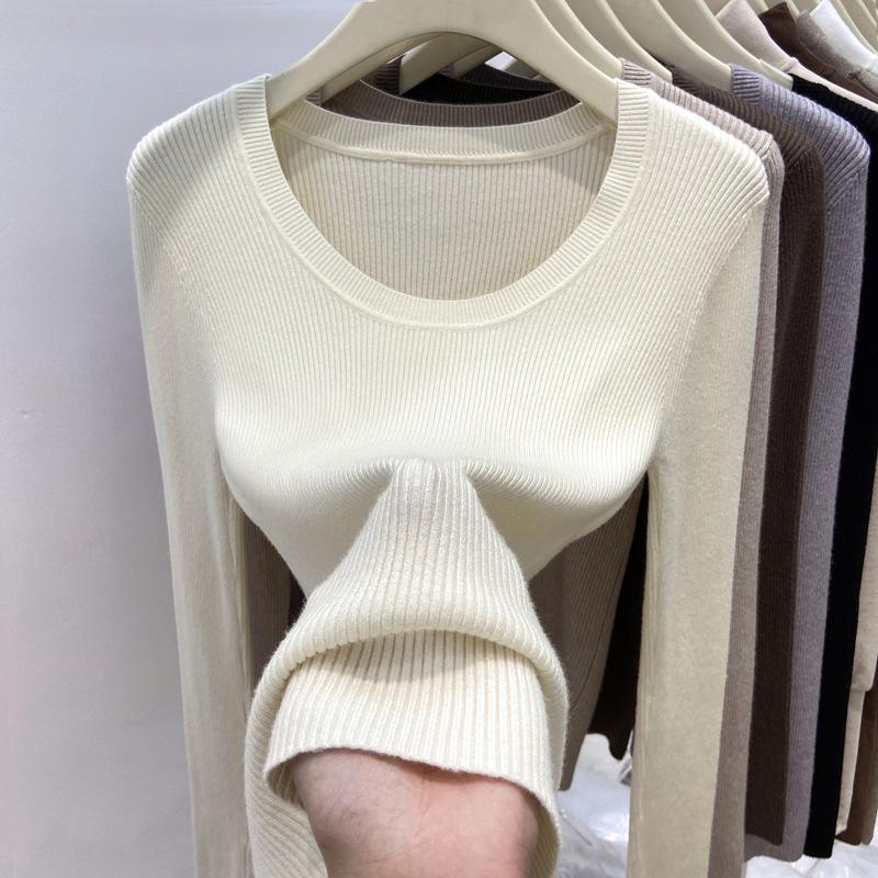 Spring 2025 texture u-neck pit strip inner top female slim slim slim Spice Girls style ins knitted backing sweater