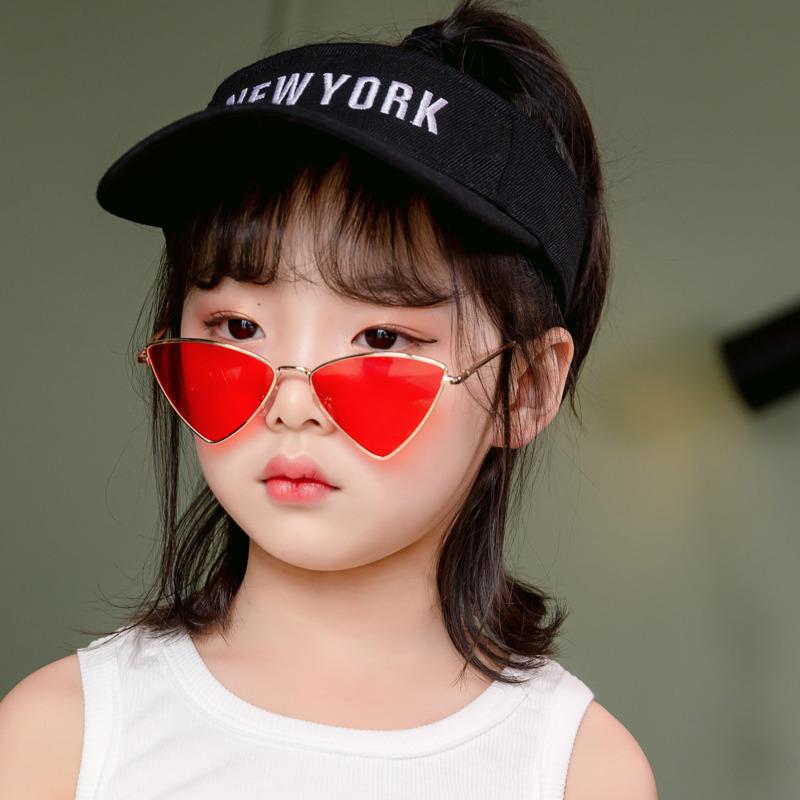 Baby New Cat Eye Sunglasses Kids Fashion Luxury Sunglasses UV400 Children Metal Triangle Cool Pink Sun Glasses Girls Boys