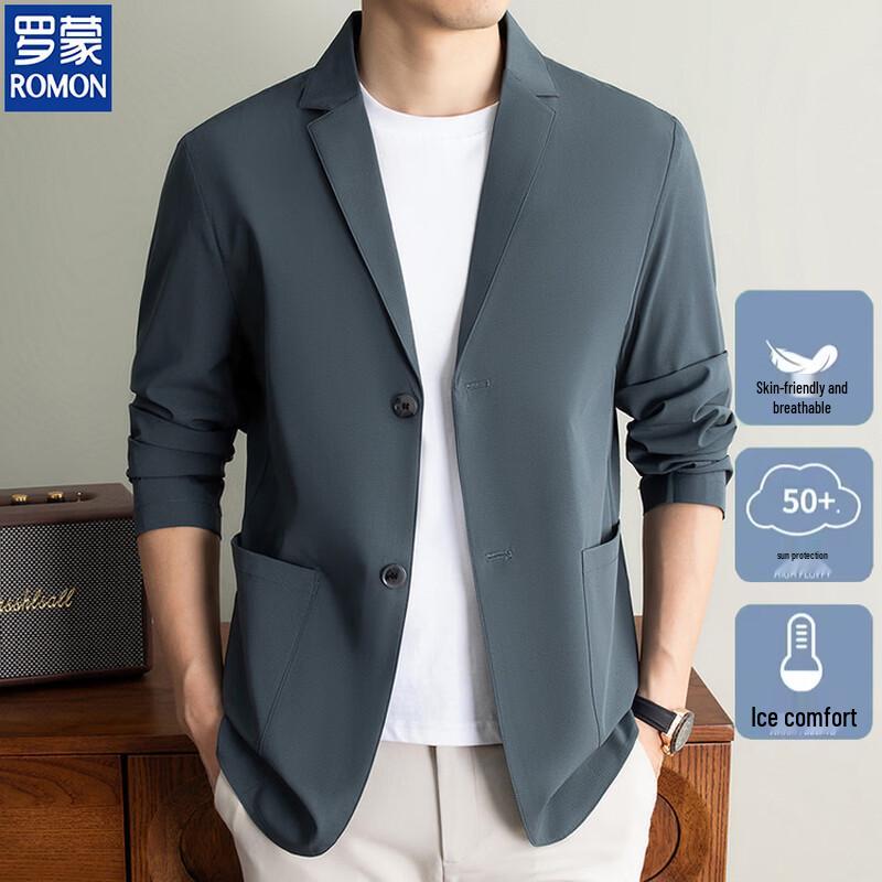 ROMON Men's Ice Silk Casual Suit Jacket