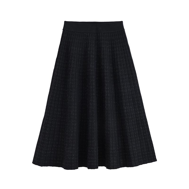Elegant Women's French Hepburn Wool Knit Midi Pleated Skirt - Slimming 2025 Autumn/Winter Style