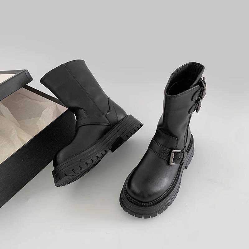 

Maillard Brown Martin Boots Women s 2025 Autumn Western Cowboy British Style Medium Boots Non-slip Belt Buckle 40