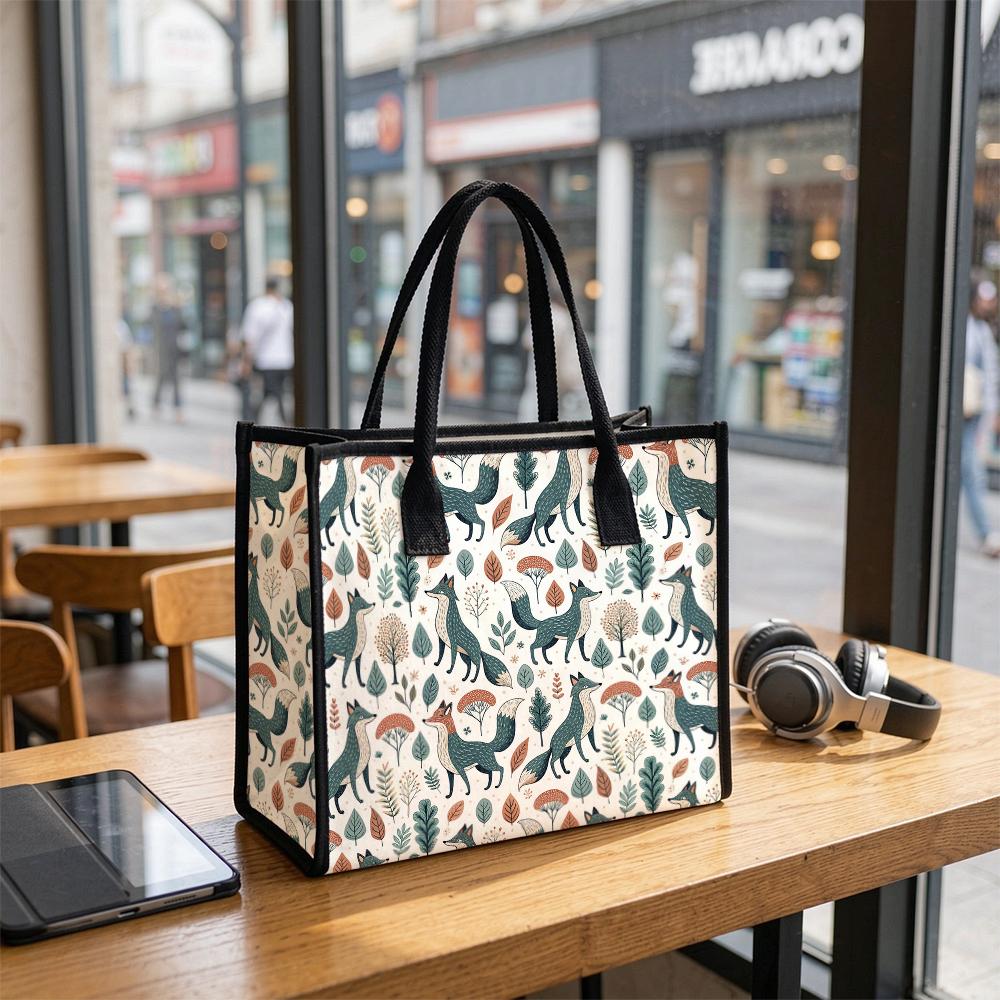 Cute Fox Print Tote Bag Fashion Casual Large Capacity Daily Outdoor Travel Shoulder Handbag for Women 
