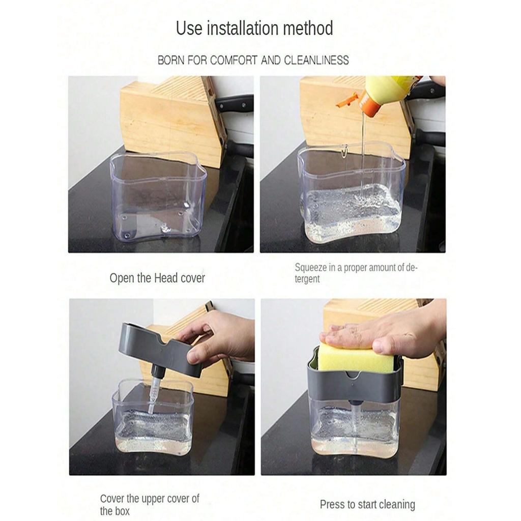 Automatic Dish Soap Dispenser Detergent Press Type Liquid Delivery Box for Cloth Dishwashing Kitchen Cleaning Tool with Sponge