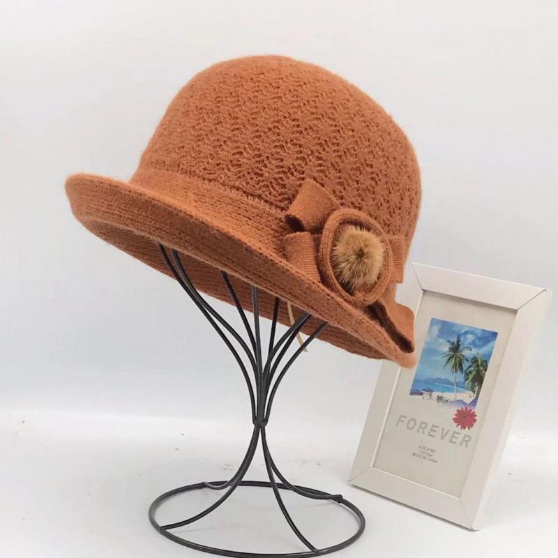 Woolen Bucket Hat Women's Autumn and Winter Bow Korean Version Versatile Japanese Dome Basin Hat British Retro Top Hat Tide